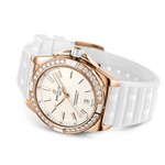 Load image into Gallery viewer, Cinturino in caucciù bianco con fibbia ad ardiglione in oro rosso 18 carati tracciabile dell’orologio Breitling Super Chronomat Origins