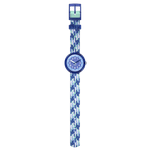 Load image into Gallery viewer, Vista laterale della cassa blu e fibbia blu dell’orologio Flik Flak Braid in Blue