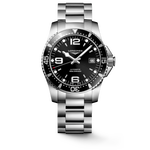 Load image into Gallery viewer, Quadrante blu a raggi di sole con indici applicati luminosi e lancette argentate lucide con trattamento Swiss Super-LumiNova® dell'orologio Longines HydroConquest GMT