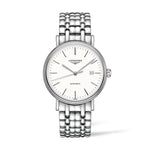 Load image into Gallery viewer, Quadrante bianco con datario e lancette luminescenti dell'orologio Longines Presence automatico