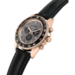Load image into Gallery viewer, Cinturino in pelle nera con cuciture bianche e fibbia ad ardiglione in acciaio PVD rose gold dell'orologio Philip Watch Caribe Sport