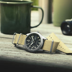 Load image into Gallery viewer, Seiko 5 sports SRPG35K1 - cassa acciaio - cinturino nylon beige - quadrante nero con datario