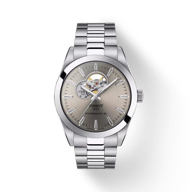 issot Gentleman open heart 40mm T127.407.11.081.00 - bracciale e cassa acciaio - quadrante grigio