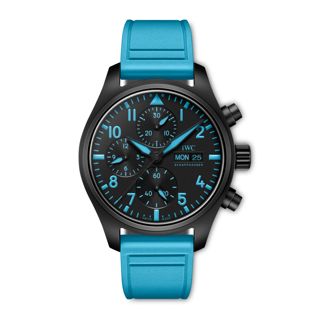 IWC Pilot’s Watch Chronograph 41 George Russell IW389411 - cinturino caucciù azzurro - cassa ceramica nera - quadrante nero con datario e cronografo