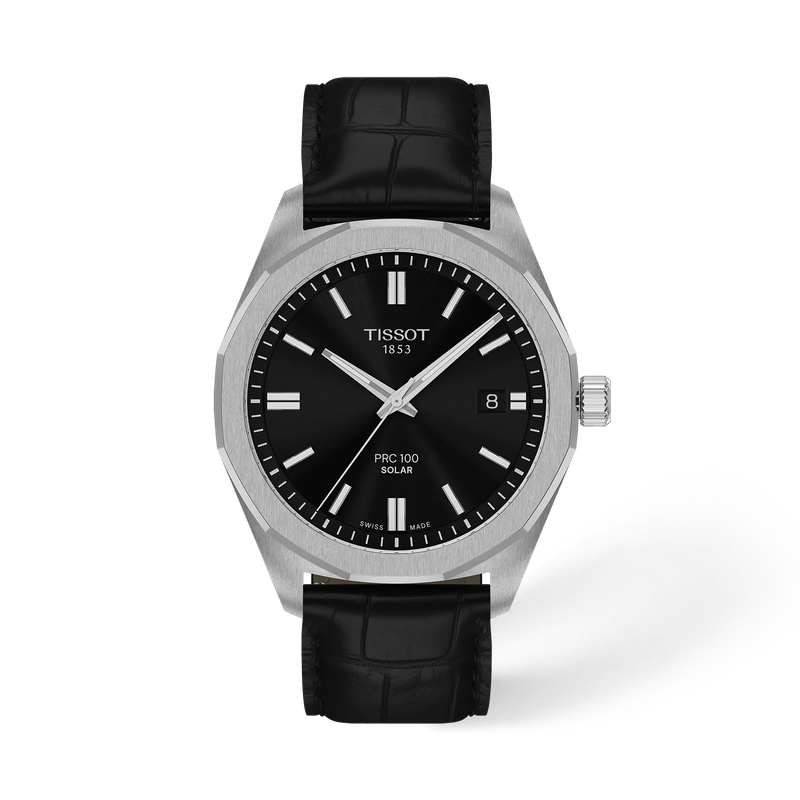 Tissot PRC 100 Solar 39mm T151.422.16.051.00 - cassa acciaio - cinturino pelle nero - quadrante nero con datario