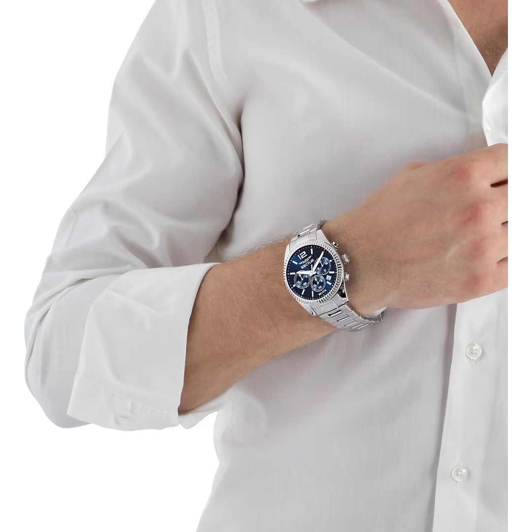 Sector 240 R3273676004 - bracciale metallo - cassa acciaio - quadrante blu con cronografo e datario