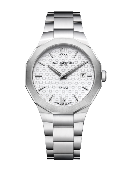 Baume & Mercier Riviera 10845 - bracciale e cassa acciaio - quadrante bianco con datario