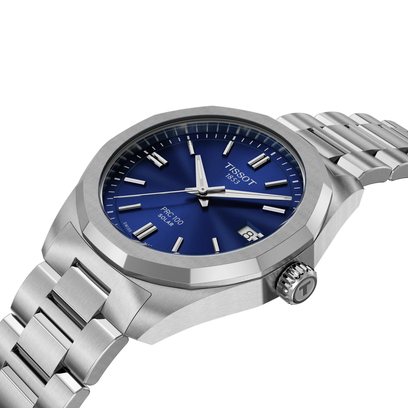 Tissot PRC 100 Solar 34mm T151.822.11.041.00 - bracciale e cassa acciaio - quadrante blu con datario