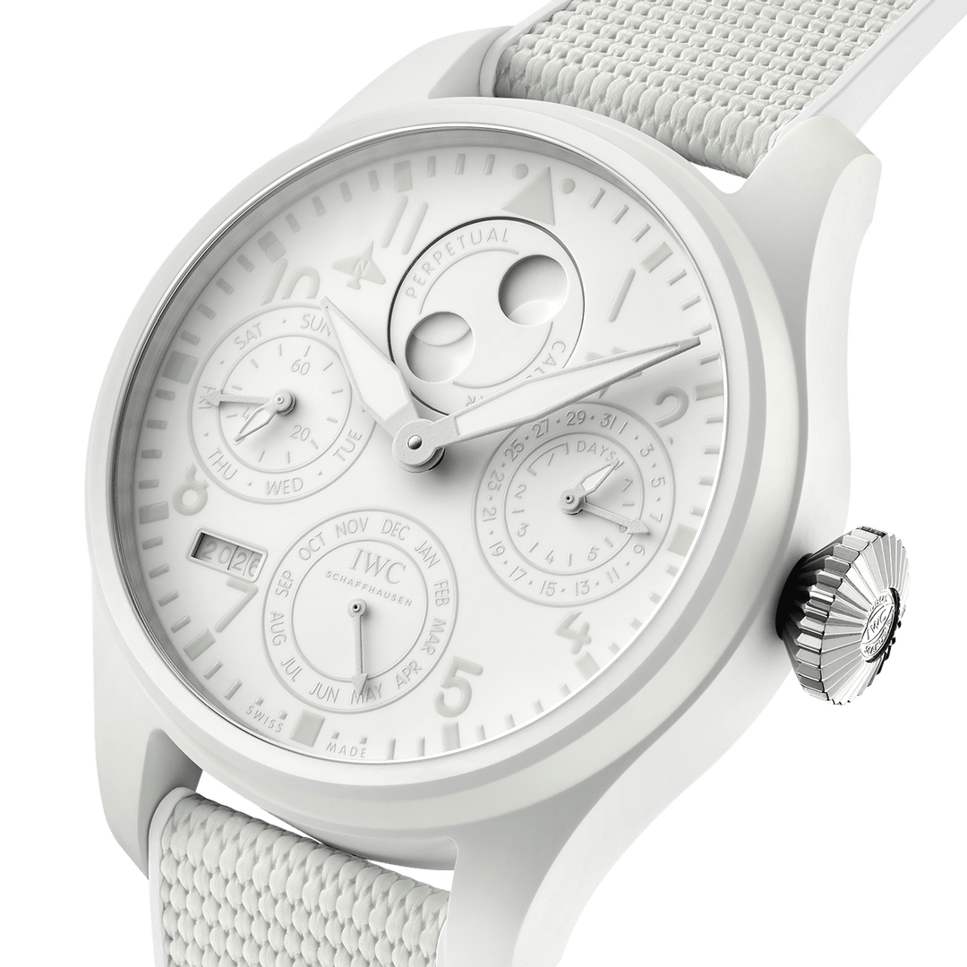 IWC Big Pilot’s Watch Perpetual Calendar Ceralume® IW505801 - cassa ceralume bianca - cinturino gomma bianca - quadrante bianco calendario perpetuo