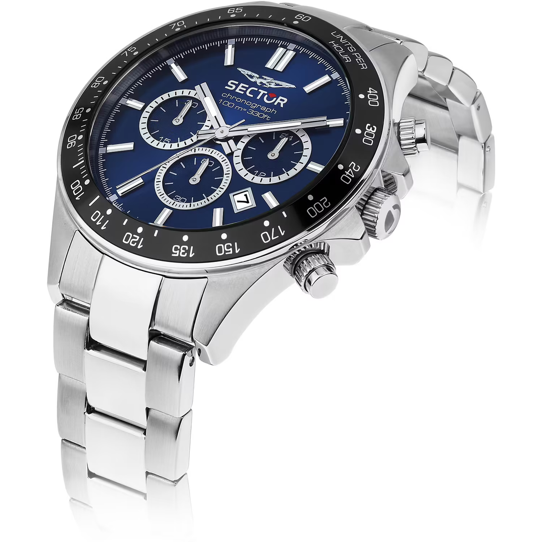 Sector 230 R3271661028 - bracciale e cassa acciaio - quadrante blu con cronografo e datario