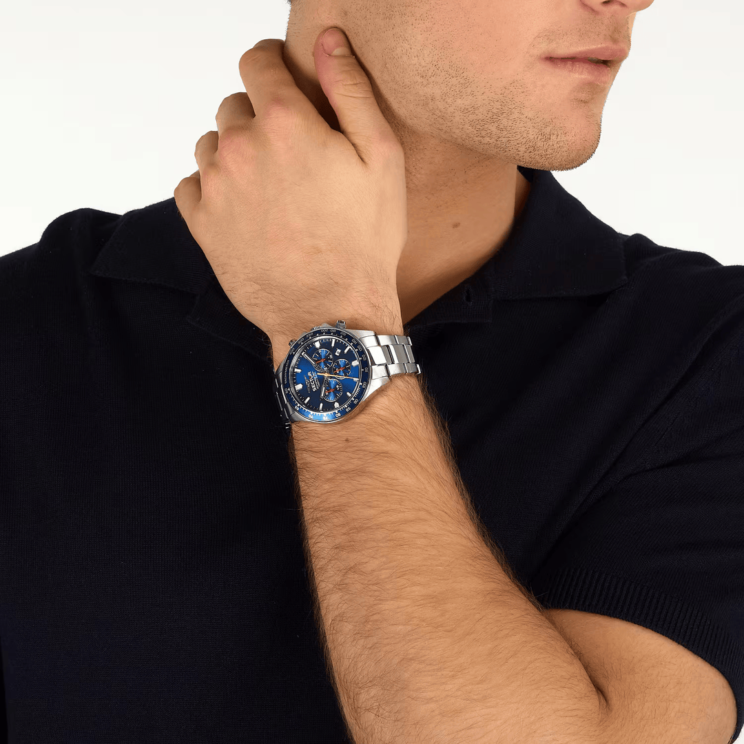 Sector 230 R3273661056 - bracciale e cassa acciaio - quadrante blu con cronografo e datario