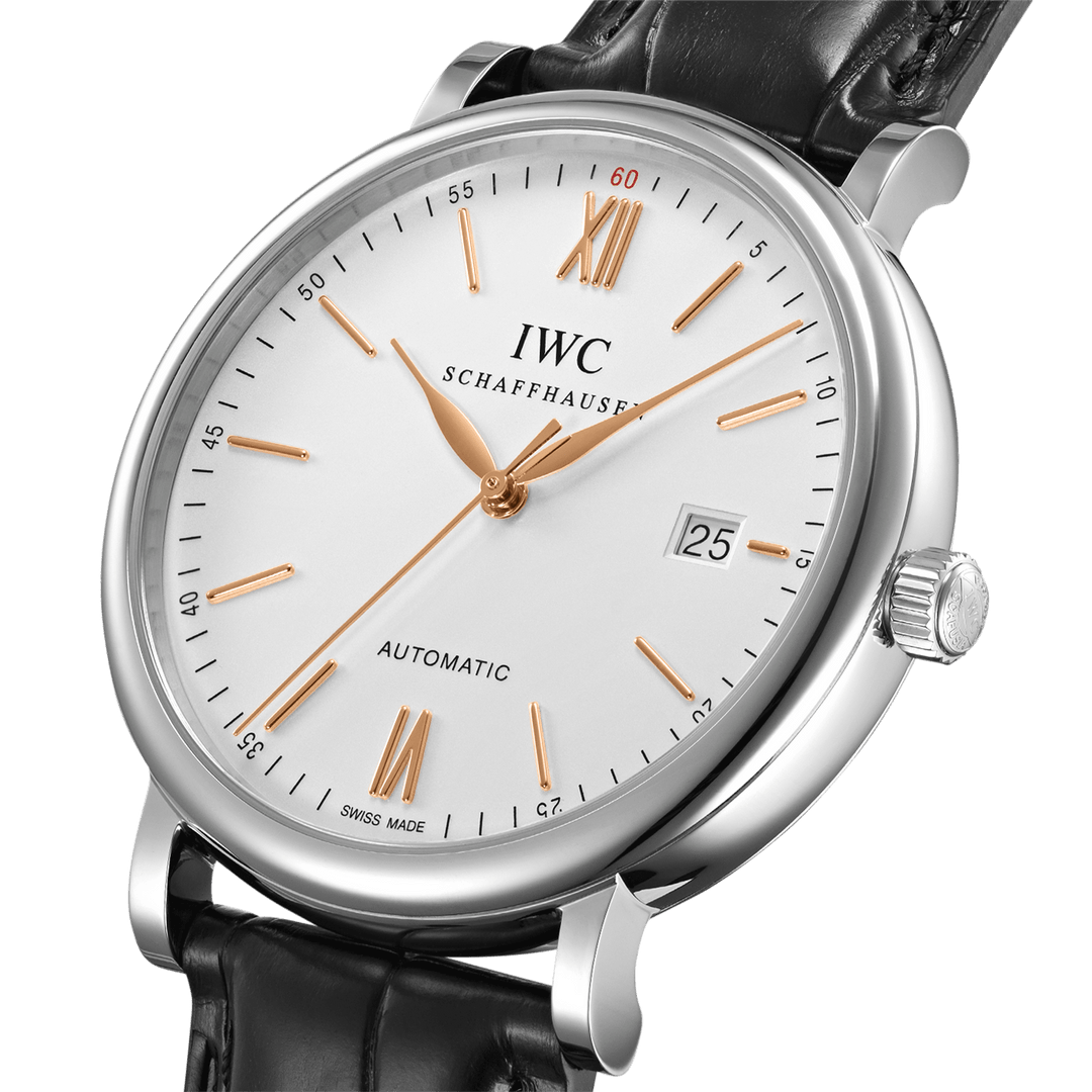 IWC Portofino Automatic IW356517 - cassa acciaio - cinturino in pelle nero - quadrante bianco con datario