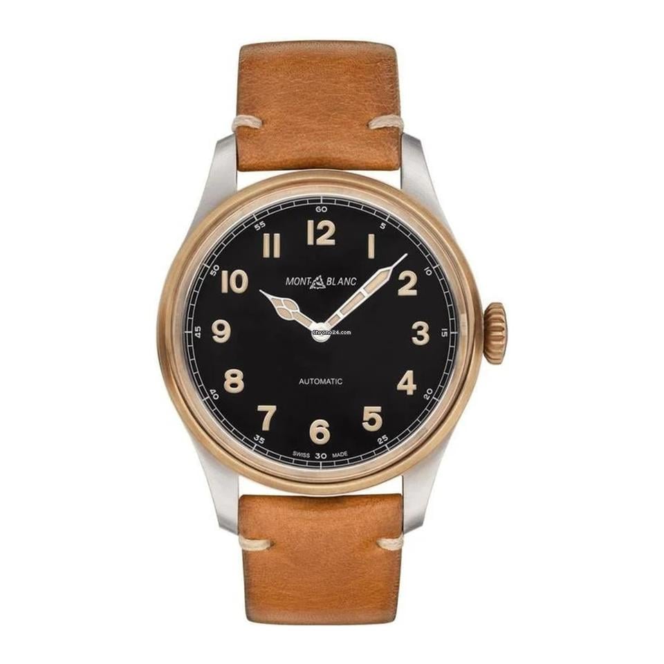 Montblanc 1858 Automatic 116241 - cinturino marrone - cassa acciaio - lunetta bronzo - quadrante nero
