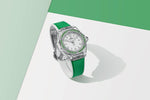 Load image into Gallery viewer, Hublot Big Bang Joyful Steel Apple Green 485.SG.2210.RX.1222 - cassa acciaio - cinturino gomma verde - quadrante bianco con datario