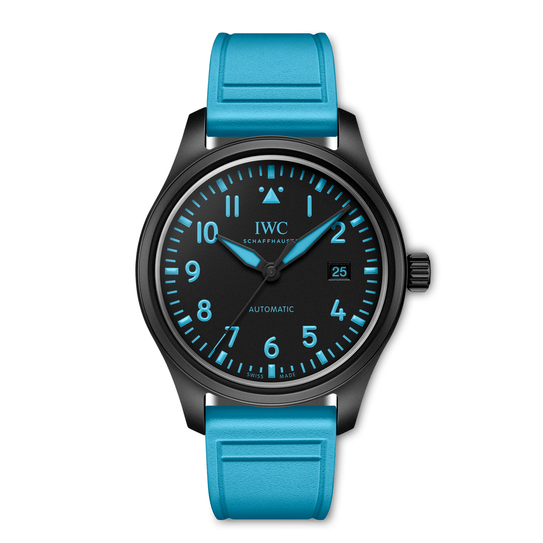 IWC Pilot's Watch Automatic 41 George Russell IW328107 - cinturino caucciù azzurro - cassa ceramica nera - quadrante nero con dettagli azzurri