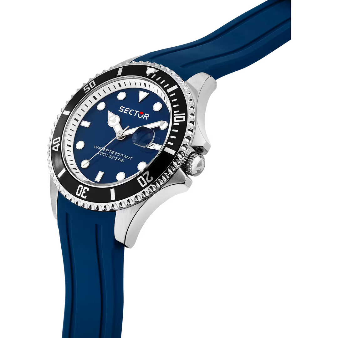 Sector 230 R3251161063 - cassa acciaio - cinturino gomma blu - quadrante blu con datario