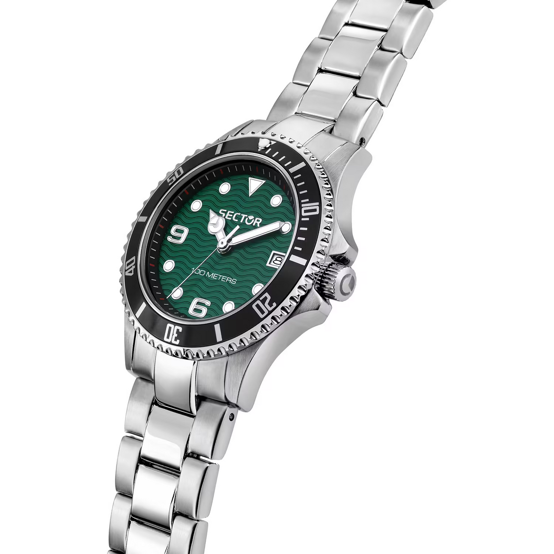 Sector 230 R3253161546 - bracciale acciaio - cassa acciaio - quadrante verde  con datario