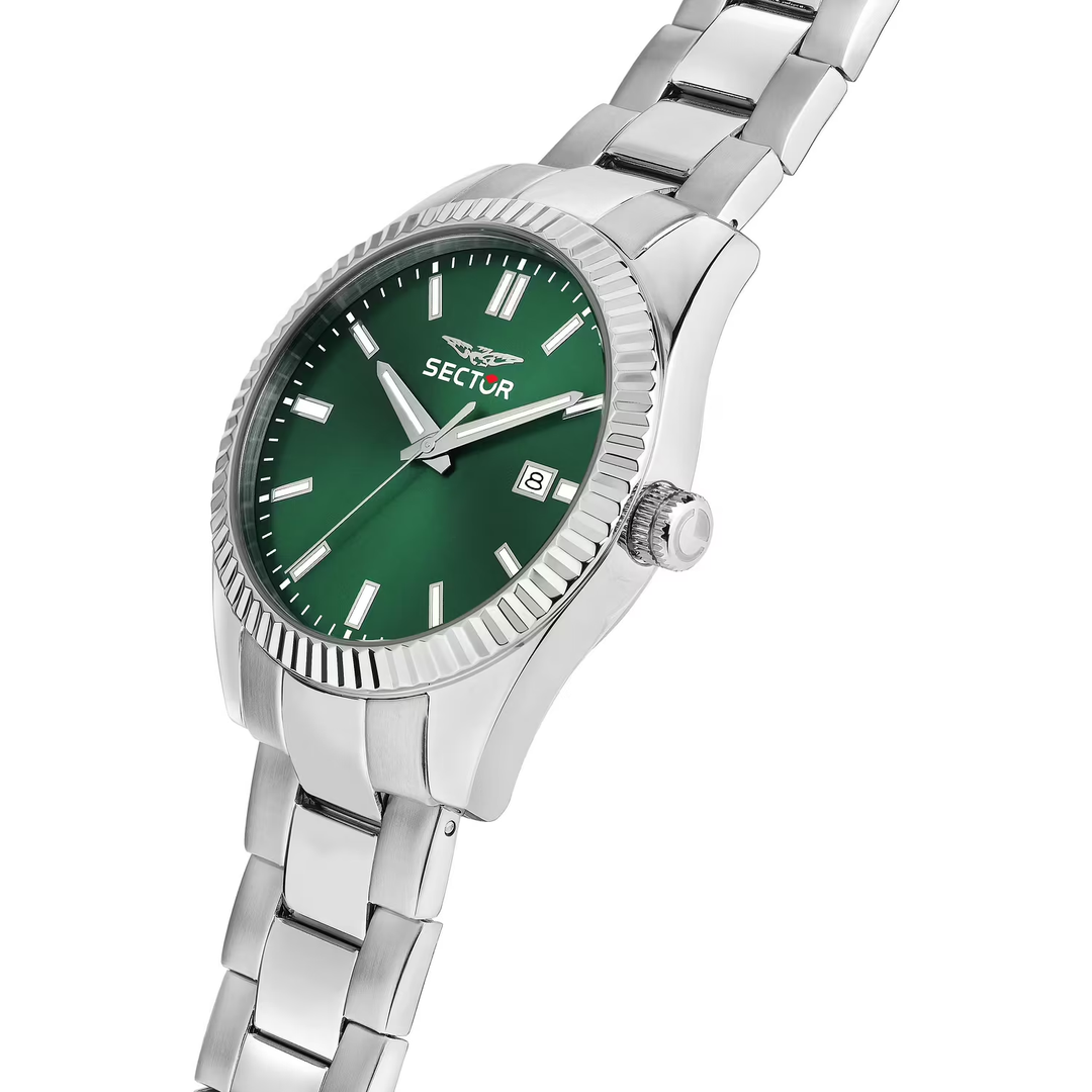 Sector 240 R3253240048 - cassa acciaio - bracciale metallo - quadrante verde con datario