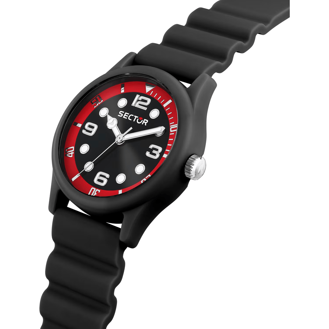 Sector H2O R3251318001 - cassa acciaio nera - cinturino plastica nera - quadrante nero e rosso