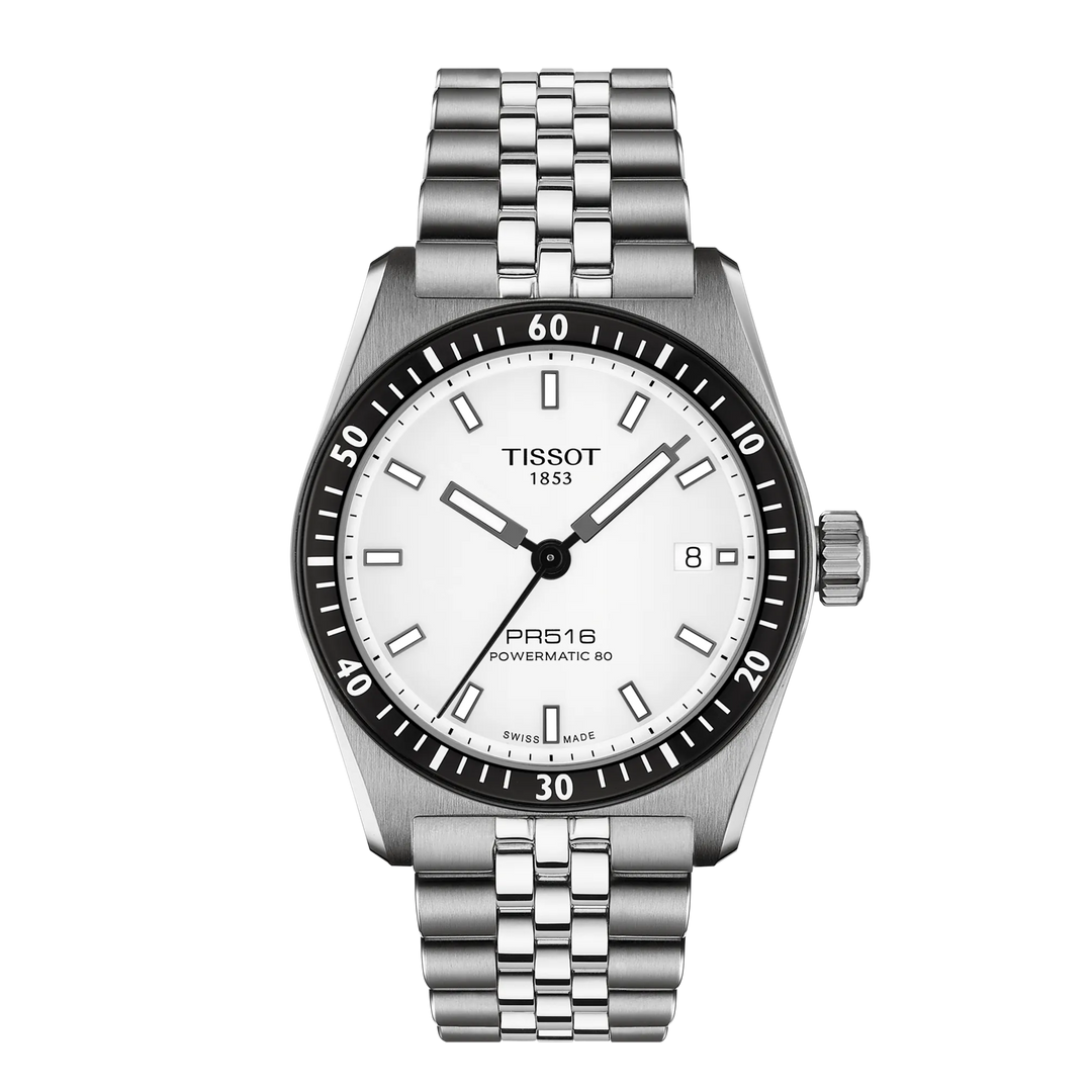 Tissot PR516 38mm T149.407.11.031.00 - bracciale e cassa acciaio - quadrante bianco con datario