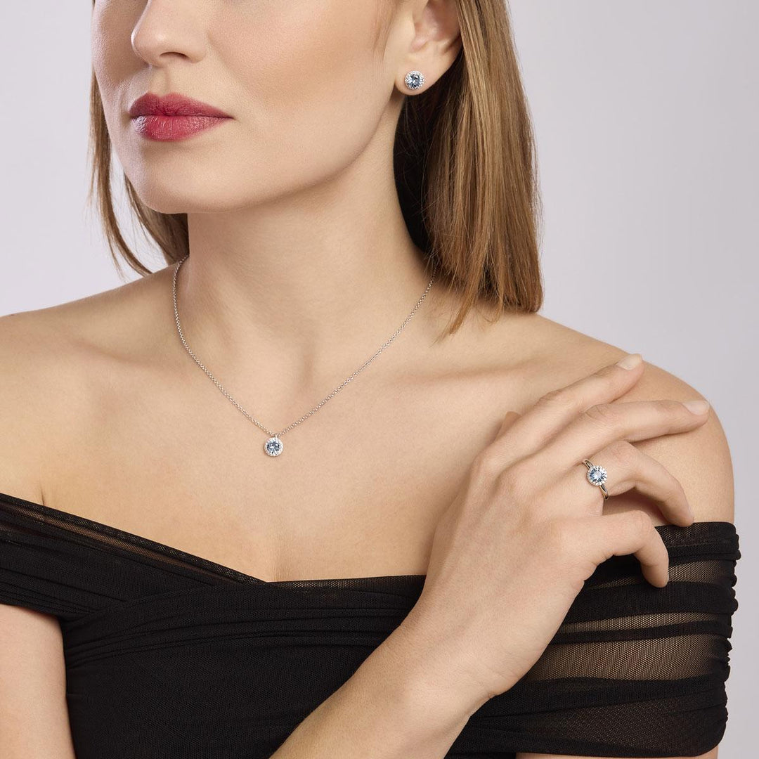 Mabina Girocollo argento con acquamarina sintetica e zirconi 553714