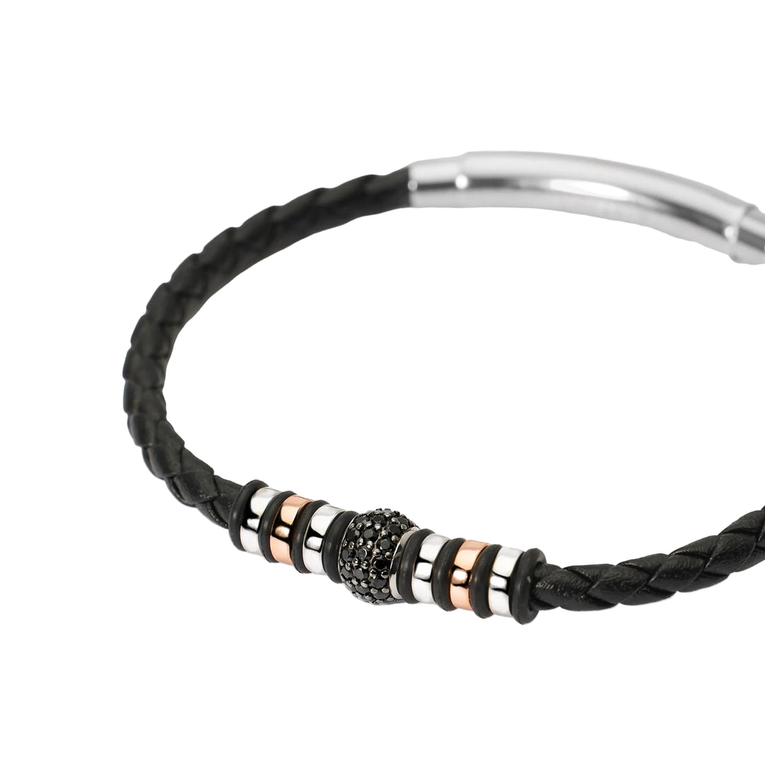 Mabina Bracciale in argento con lab leather e zirconi neri 533852