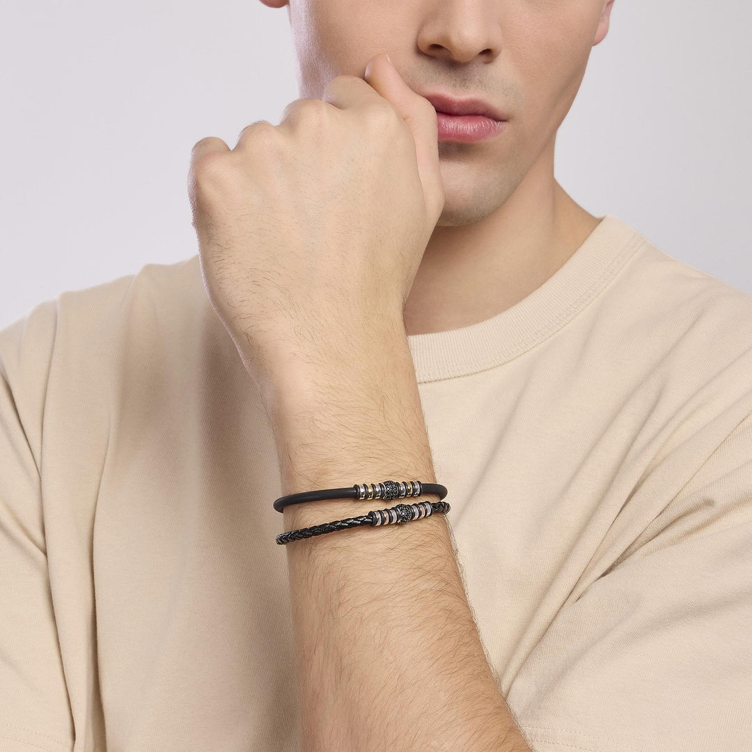 Mabina Bracciale in argento con lab leather e zirconi neri 533852