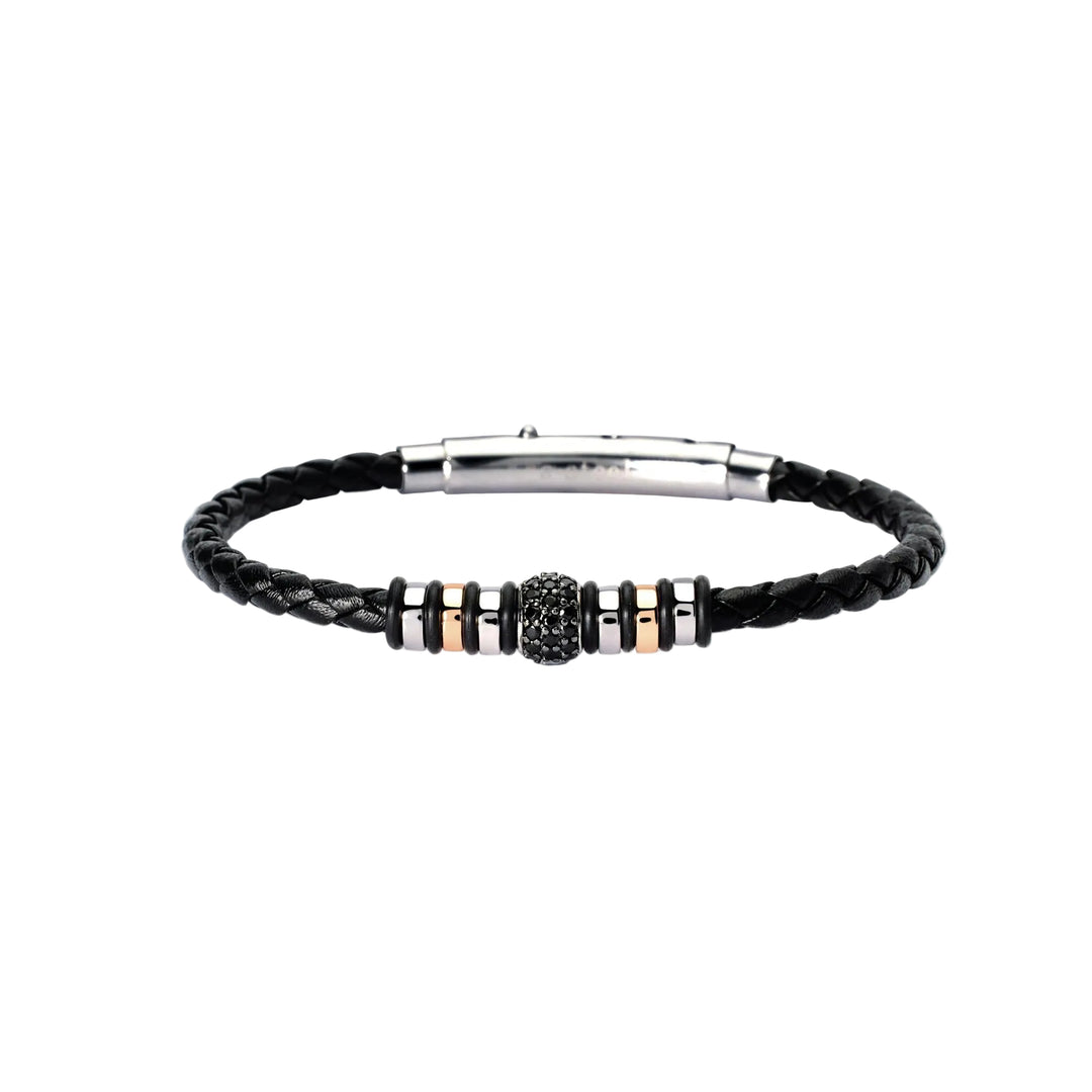 Mabina Bracciale in argento con lab leather e zirconi neri 533852