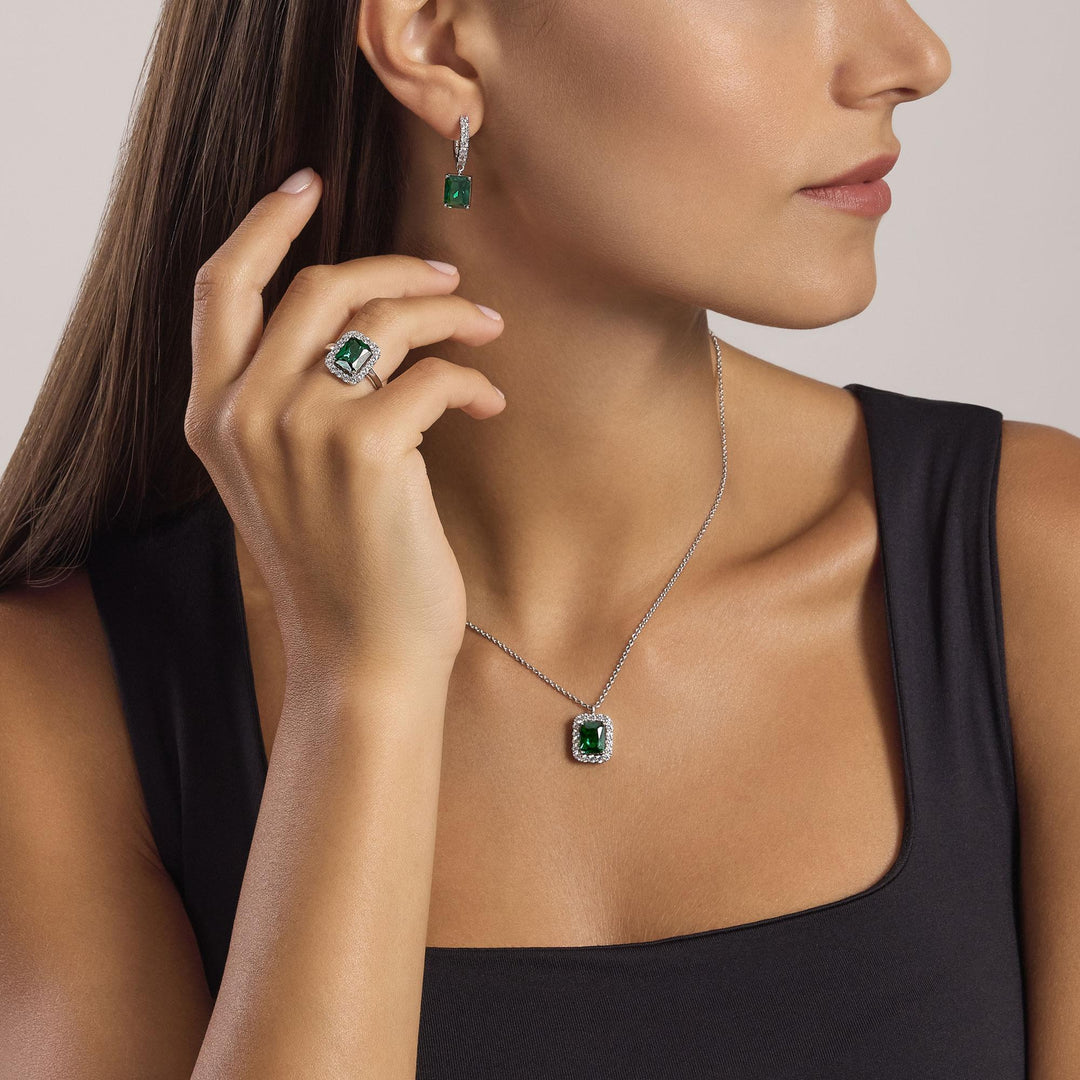 Mabina Anello in argento con smeraldo sintetico e zirconi 523433