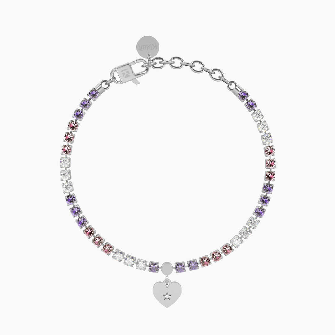 Bracciale tennis rosa e viola con cuore