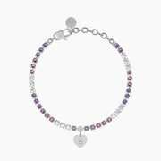 Bracciale tennis rosa e viola con cuore