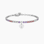 Load image into Gallery viewer, Bracciale tennis rosa e viola con cuore
