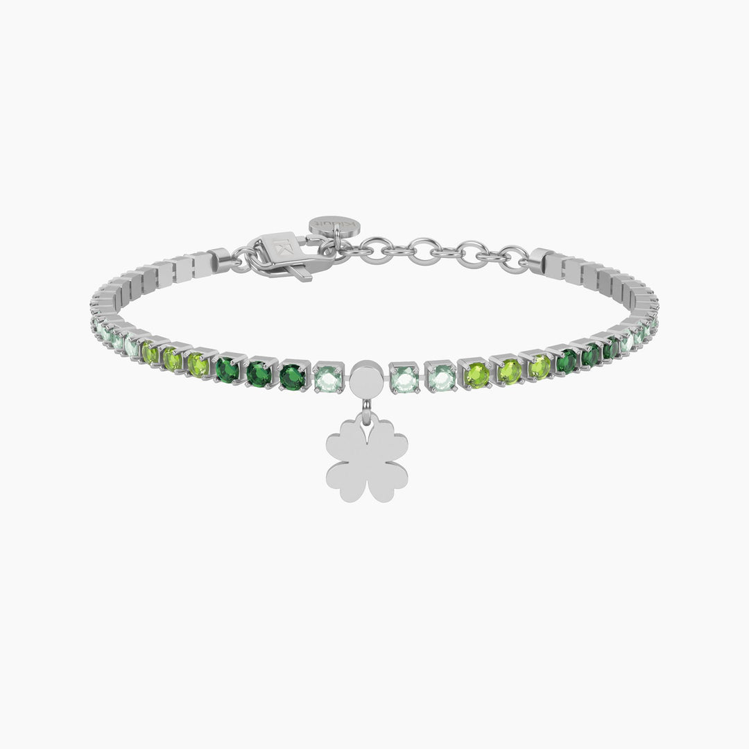 Bracciale tennis verde con quadrifoglio