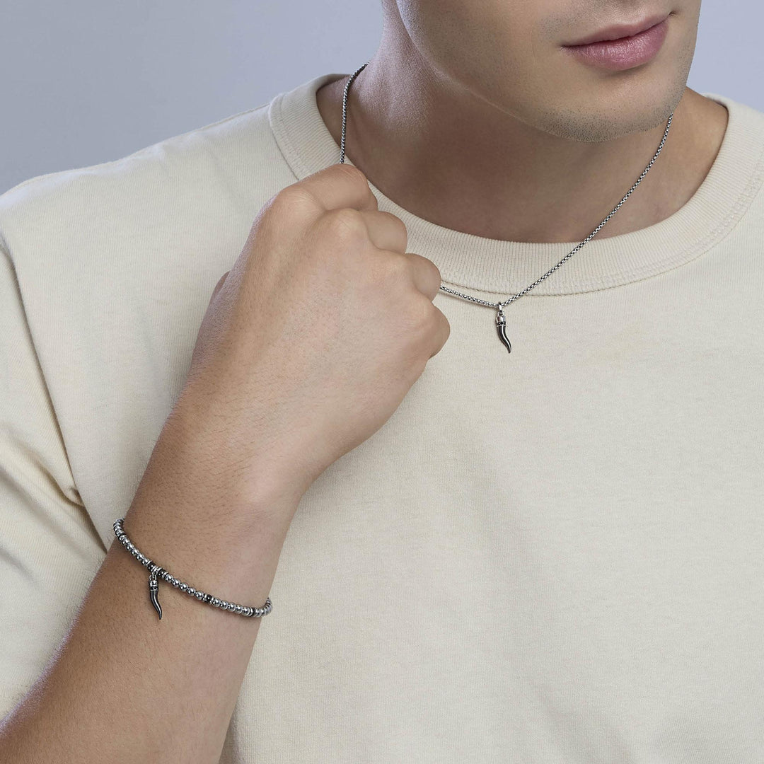 Bracciale uomo sfere con cornetto portafortuna