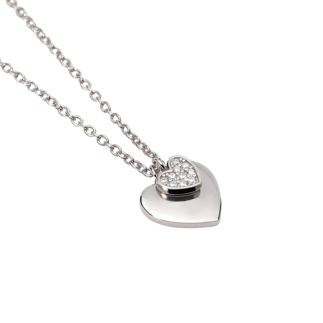 Mabina Girocollo in argento con doppio cuore e zirconi 553506