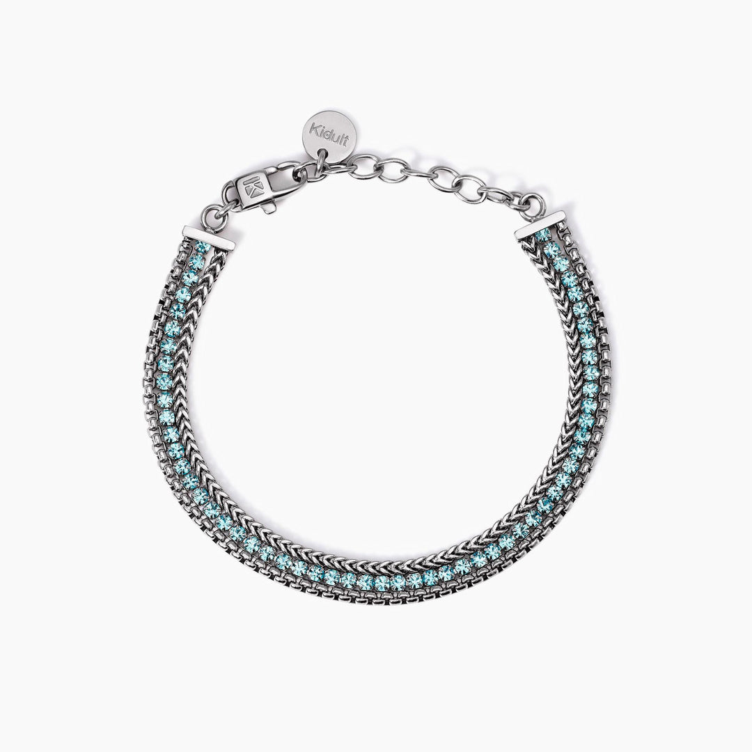 Bracciale con due catene e tennis azzurro