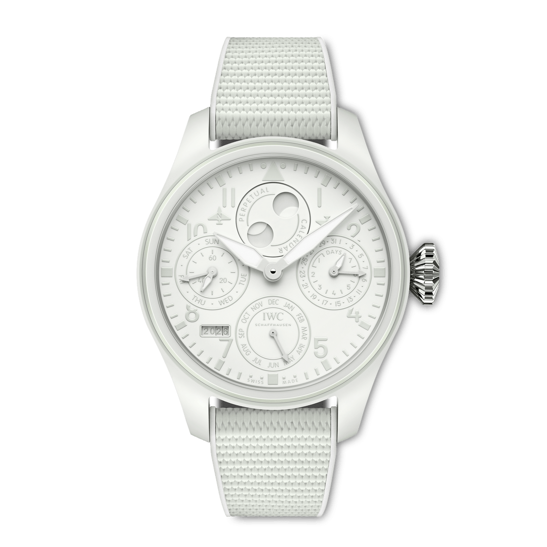 IWC Big Pilot’s Watch Perpetual Calendar Ceralume® IW505801 - cassa ceralume bianca - cinturino gomma bianca - quadrante bianco calendario perpetuo