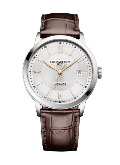 Baume & Mercier Classima 10853 - cassa acciaio - cinturino pelle marrone - quadrante argento con datario