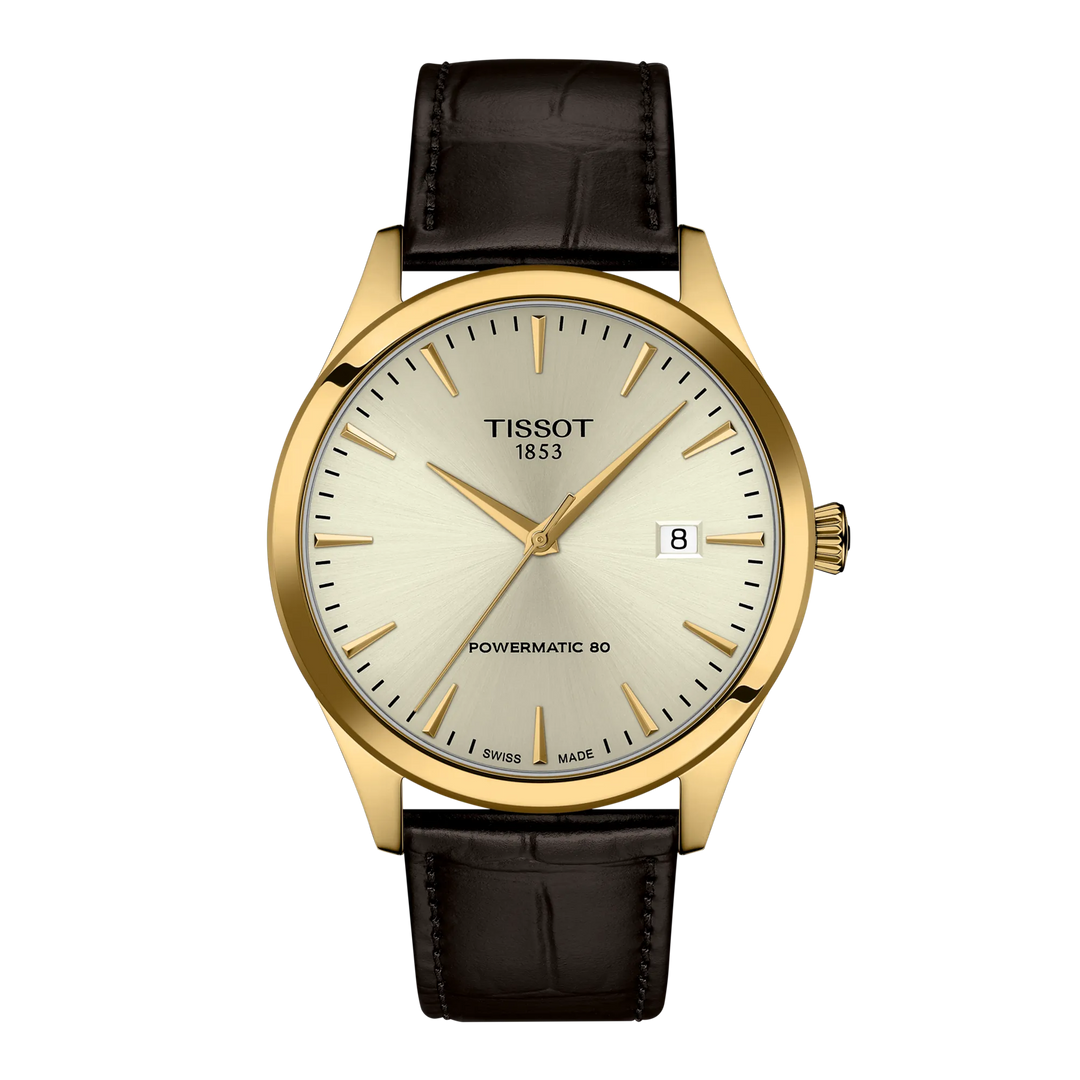 Tissot Classic Dream 40mm T158.407.36.261.00 - cinturino marrone - cassa oro giallo - quadrante avorio con datario