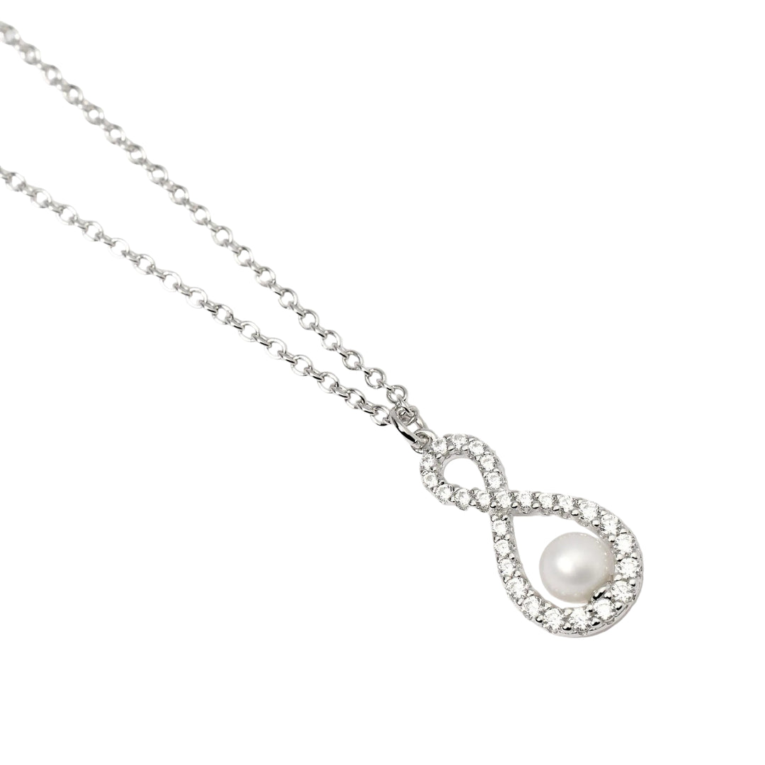 Mabina Girocollo argento con infinito zirconi e perla 553778