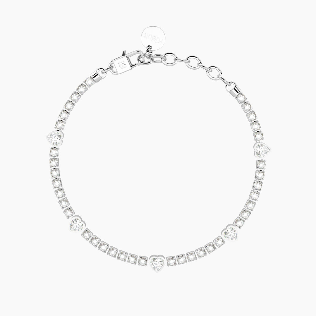 Bracciale tennis in cristalli e cuori