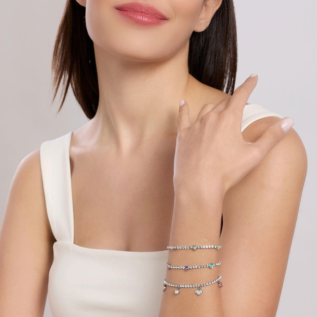Bracciale tennis in cristalli e cuori