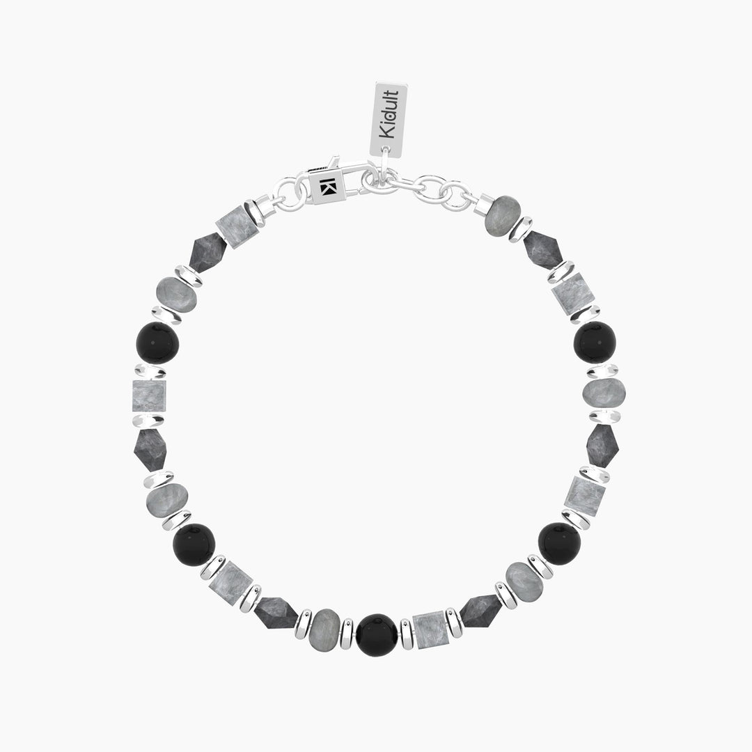 Bracciale uomo con agata nera e grigia