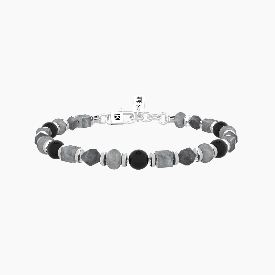 Bracciale uomo con agata nera e grigia