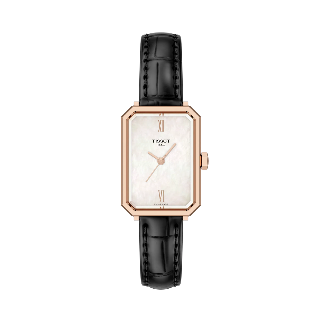 Tissot SRV 30mm T160.110.36.113.00 - cinturino nero - cassa rettangolare oro rosa - quadrante madreperla bianca