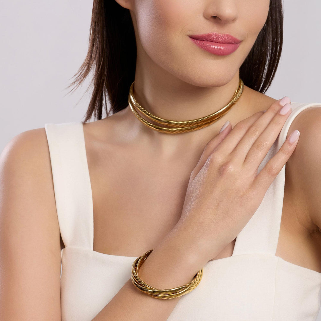 Girocollo dorato con doppia catena tubogas