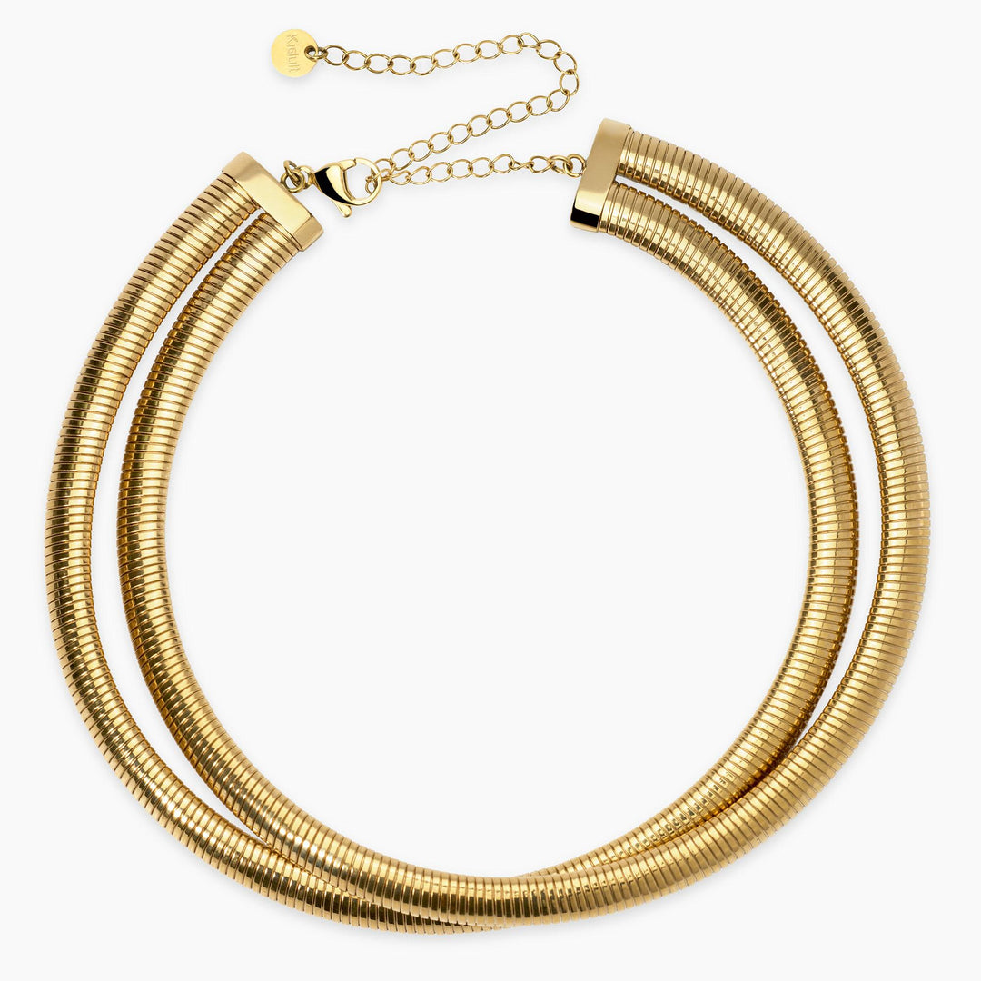 Girocollo dorato con doppia catena tubogas