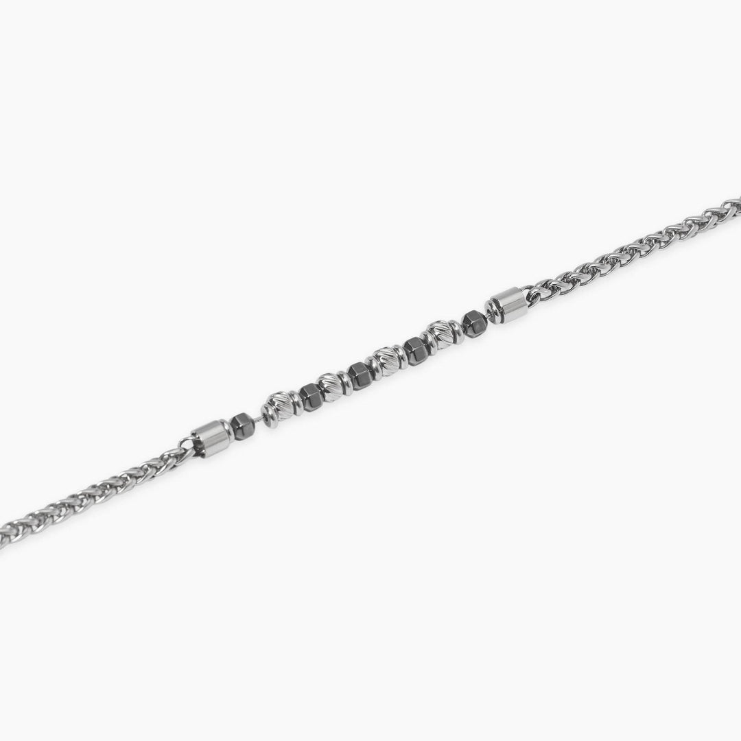 Bracciale con catena spiga in acciaio ed ematite