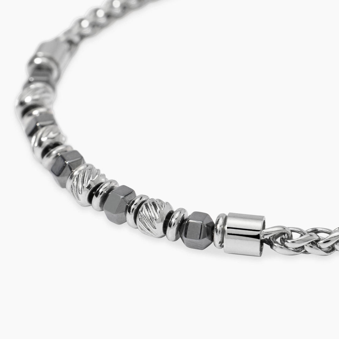 Bracciale con catena spiga in acciaio ed ematite