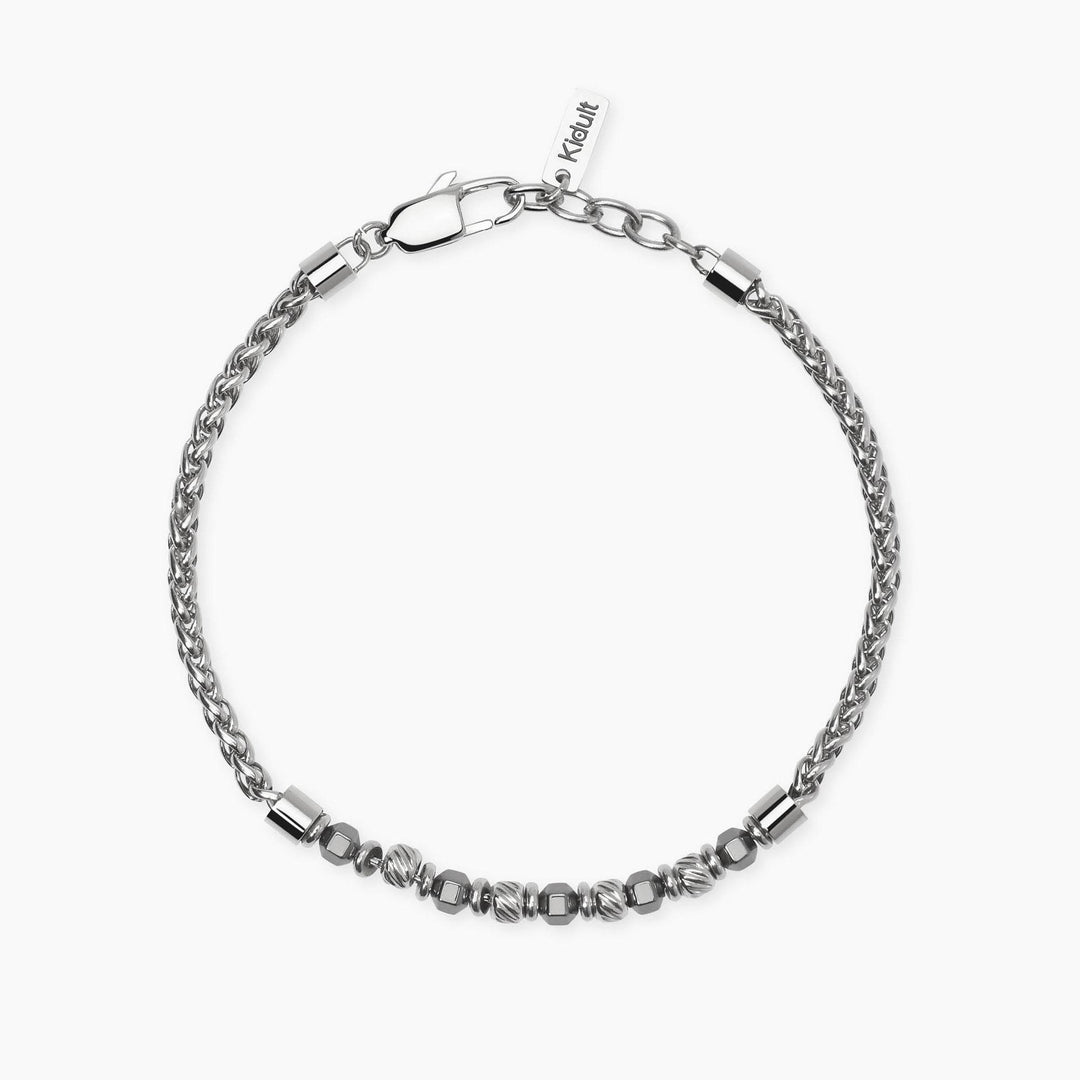 Bracciale con catena spiga in acciaio ed ematite